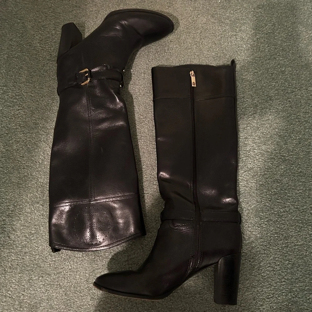Tory Burch Daniella Leather High Black Riding Boots. 3.75” Heel. Size 10.5
